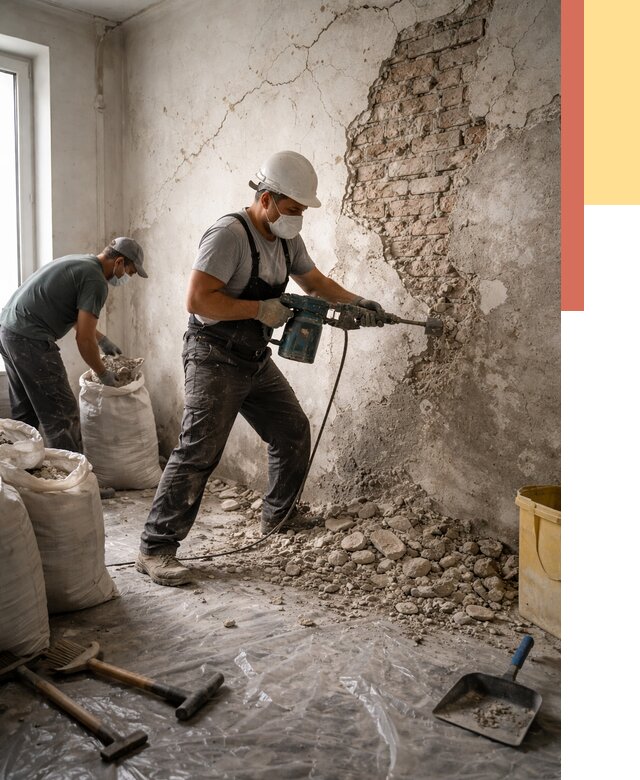 Демонтаж штукатурки со стен в Дюртюли от 7506 руб/м² — быстро и недорого | ОТДЕЛОЧНИК-Дюр