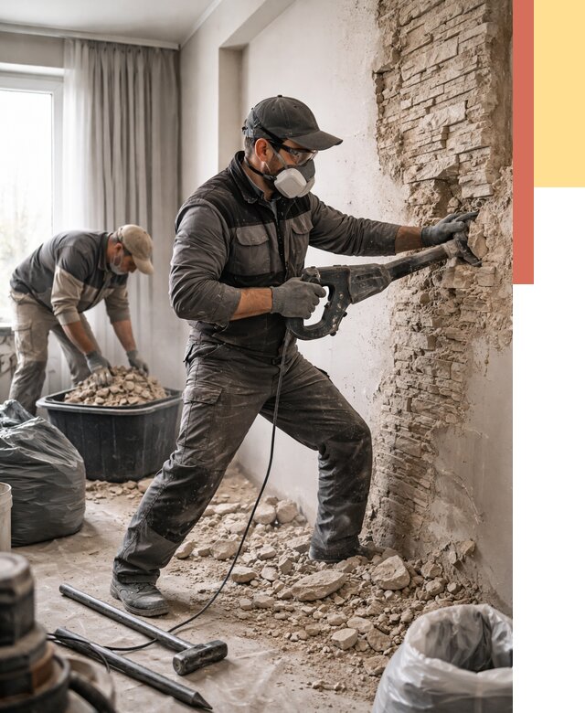 Демонтаж декоративного камня в Дюртюли от 1512 руб/м² — быстро и недорого | ОТДЕЛОЧНИК-Дюр