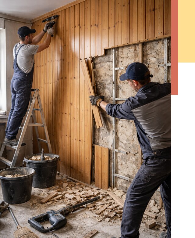 Демонтаж вагонки со стен в Дюртюли от 1512 руб. — снятие, удаление, срочно | ОТДЕЛОЧНИК-Дюр