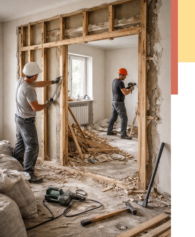 Демонтаж деревянных перегородок в Дюртюли от 3336 руб. — быстро и недорого | ОТДЕЛОЧНИК-Дюр