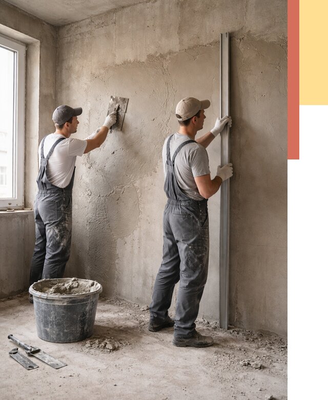 Штукатурка бетонных стен в Дюртюли от 4691 руб/м² — качественно и быстро | ОТДЕЛОЧНИК-Дюр
