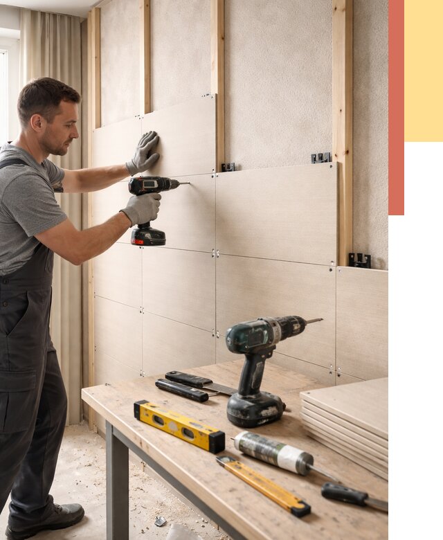 Монтаж МДФ панелей на стены в Дюртюли от 1303 руб. под ключ | ОТДЕЛОЧНИК-Дюр