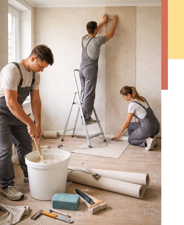 Оклейка стен обоями в Дюртюли от 3649 руб/м2 — быстро и недорого | ОТДЕЛОЧНИК-Дюр