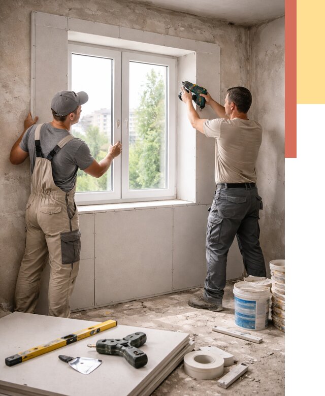 Монтаж откосов из гипсокартона в Дюртюли от 4691 руб. под ключ | ОТДЕЛОЧНИК-Дюр