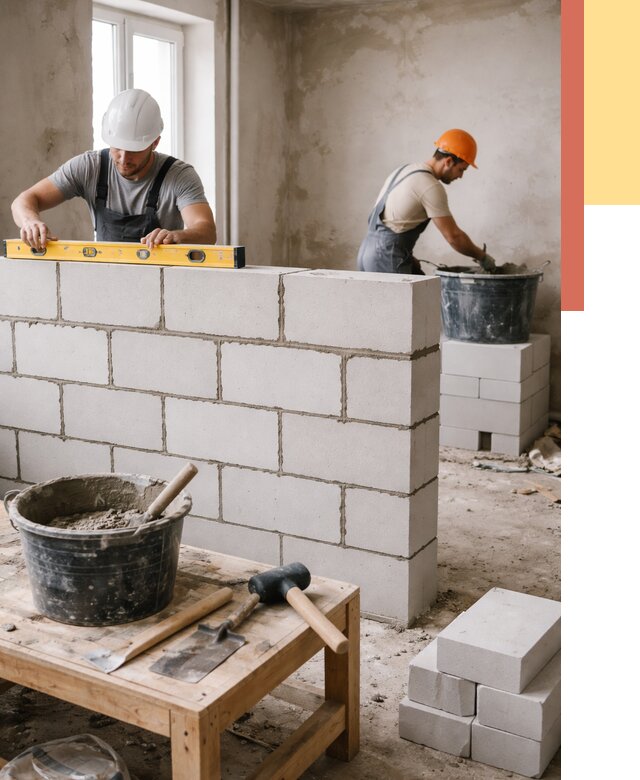 Кладка перегородок из газобетона в Дюртюли от 3336 руб. под ключ | ОТДЕЛОЧНИК-Дюр