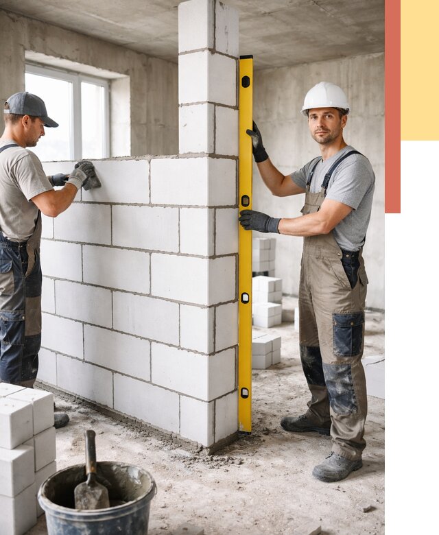 Кладка перегородок из пеноблока в Дюртюли от 1877 руб. под ключ | ОТДЕЛОЧНИК-Дюр