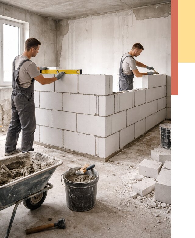 Кладка перегородок из ПГП в Дюртюли от 2606 руб./м2 — монтаж и возведение под ключ | ОТДЕЛОЧНИК-Дюр