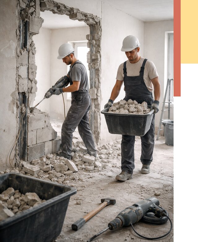 Демонтаж блоковых перегородок в Дюртюли от 3909 руб. — быстро и недорого | ОТДЕЛОЧНИК-Дюр