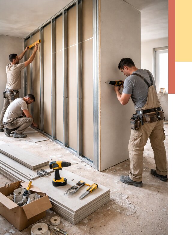 Монтаж однослойной перегородки из гипсокартона в Дюртюли от 678 руб. | ОТДЕЛОЧНИК-Дюр