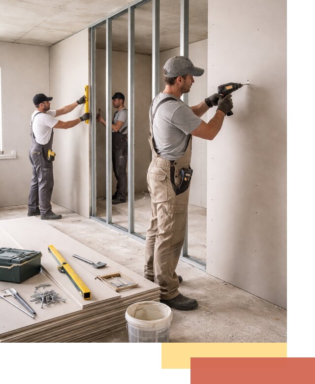 Однослойная перегородка из гипсокартона в Дюртюли под ключ, монтаж и отделка