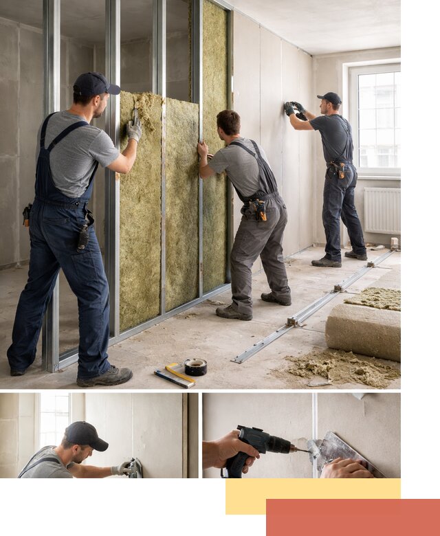 Перегородка из гипсокартона с шумоизоляцией в Дюртюли — монтаж под ключ