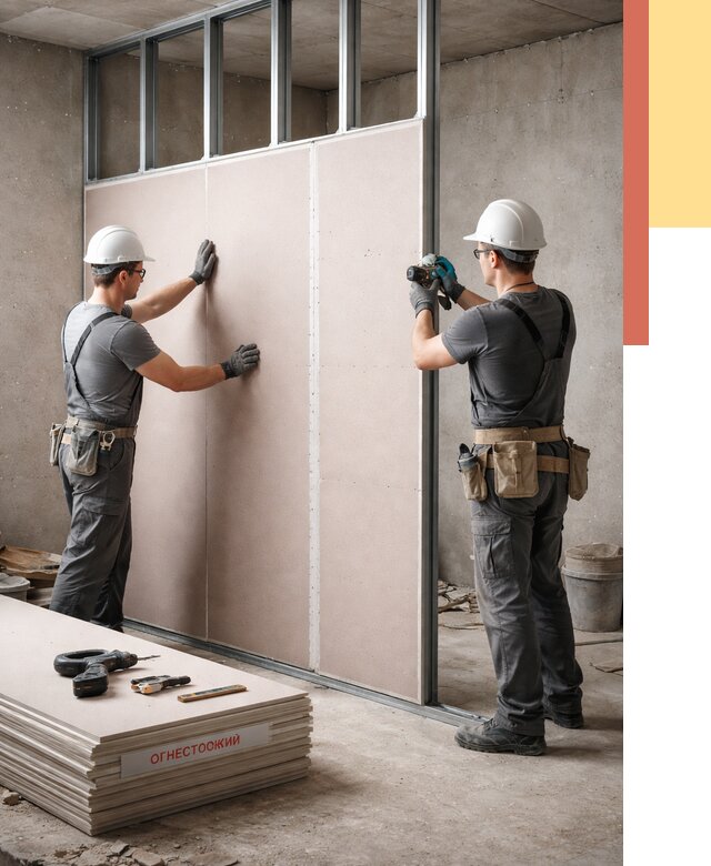 Перегородка из огнестойкого гипсокартона в Дюртюли от 1929 руб. под ключ | ОТДЕЛОЧНИК-Дюр