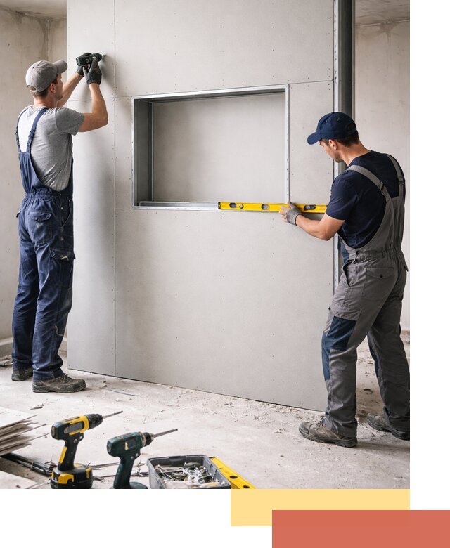 Перегородка из гипсокартона с нишей под декор в Дюртюли