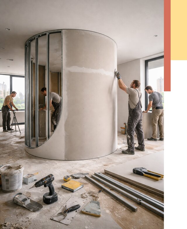 Радиусная перегородка из гипсокартона в Дюртюли от 3023 руб. под ключ | ОТДЕЛОЧНИК-Дюр