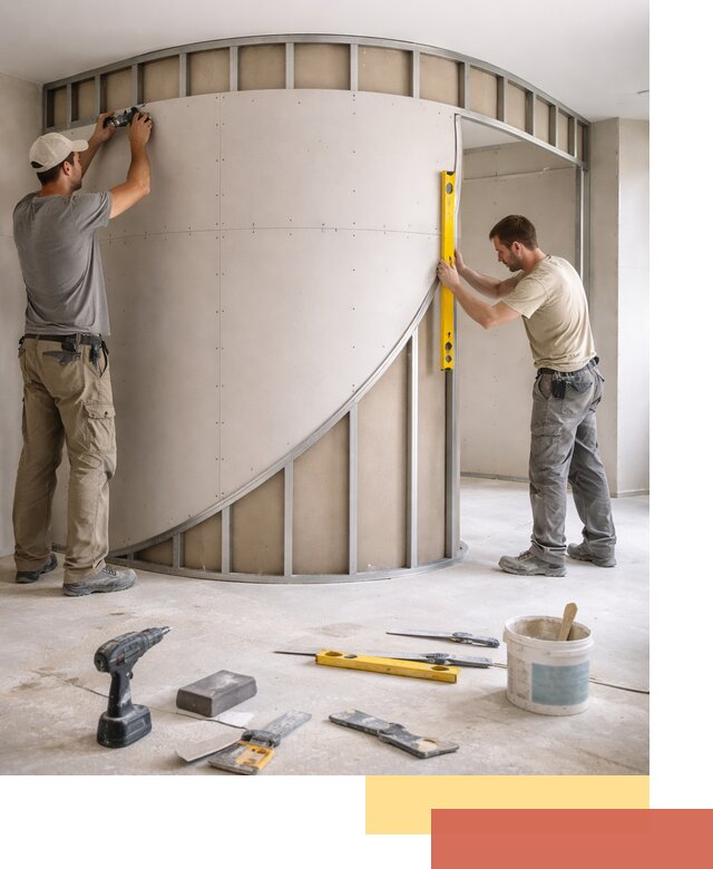 Радиусная перегородка из гипсокартона в Дюртюли под ключ