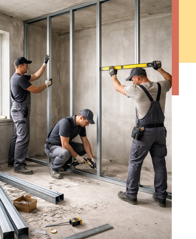 Монтаж каркаса перегородки из профиля в Дюртюли от 782 руб. | ОТДЕЛОЧНИК-Дюр