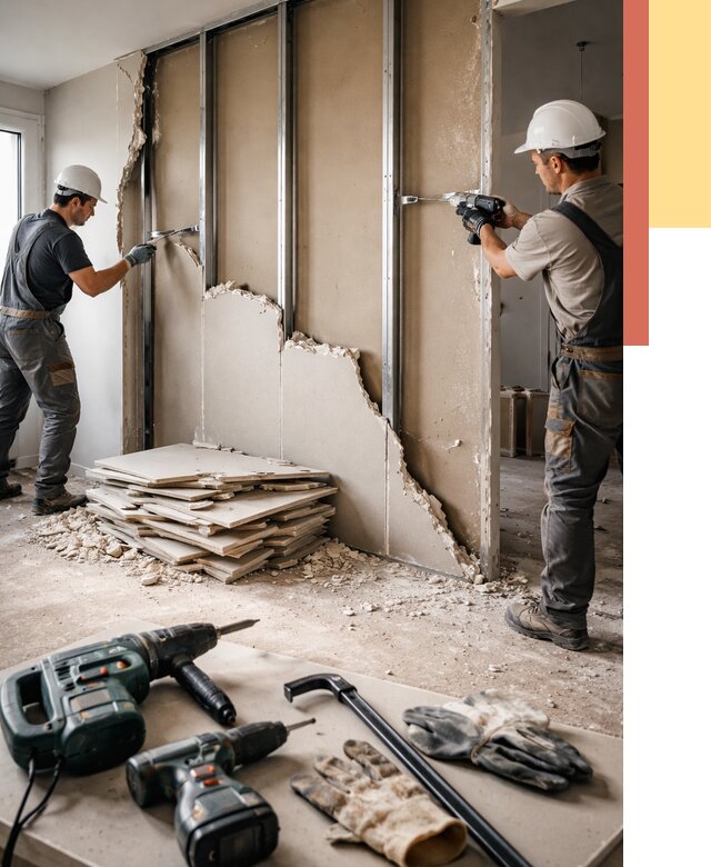 Демонтаж перегородки из гипсокартона в Дюртюли от 1251 руб. быстро и недорого | ОТДЕЛОЧНИК-Дюр