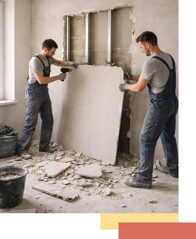 Демонтаж перегородки из гипсокартона в Дюртюли быстрый и аккуратный