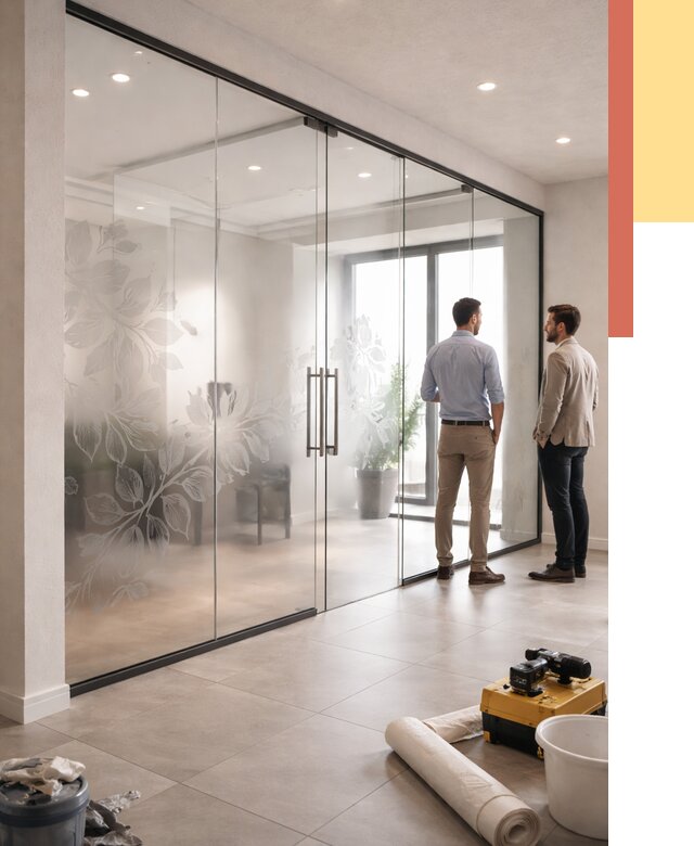 Стеклянные перегородки с рисунком в Дюртюли от 13031 руб. монтаж и нанесение | ОТДЕЛОЧНИК-Дюр