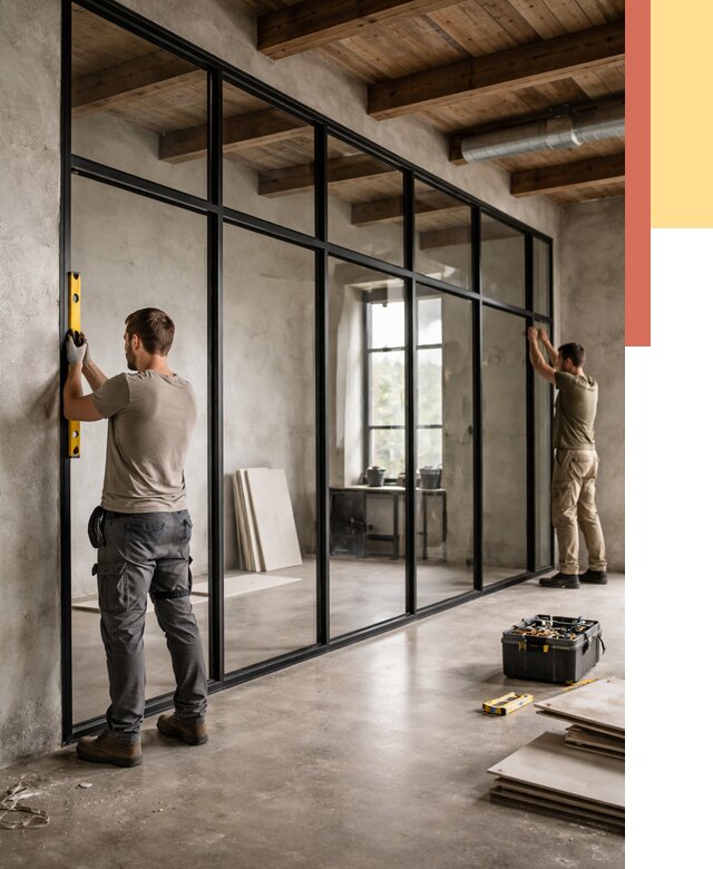 Стеклянные перегородки лофт в Дюртюли от 10946 руб. под ключ | ОТДЕЛОЧНИК-Дюр