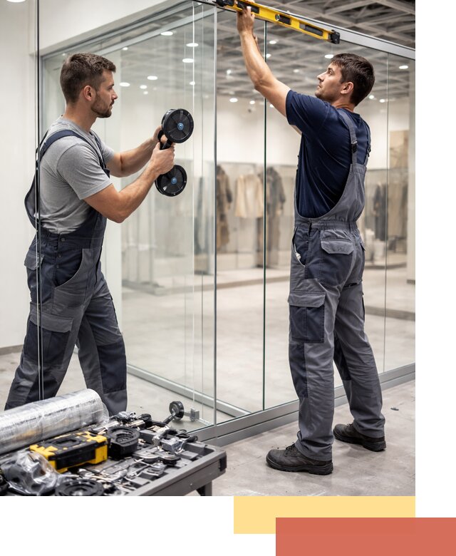 Стеклянные перегородки для магазинов в Дюртюли — монтаж и установка