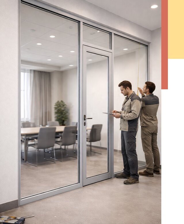 Установка и монтаж алюминиевых перегородок со стеклом в Дюртюли от 8549 руб. | ОТДЕЛОЧНИК-Дюр