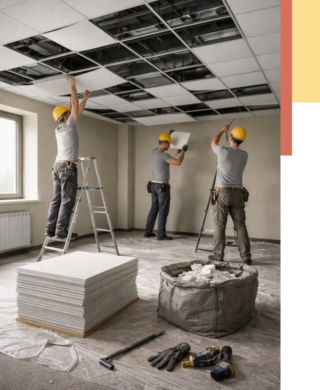Демонтаж потолка Армстронг в Дюртюли от 4691 руб. быстро и недорого | ОТДЕЛОЧНИК-Дюр