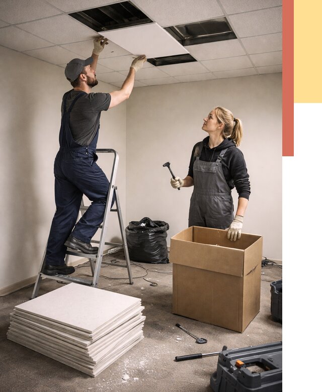 Демонтаж потолочной плитки в Дюртюли от 4691 руб. быстро и недорого | ОТДЕЛОЧНИК-Дюр