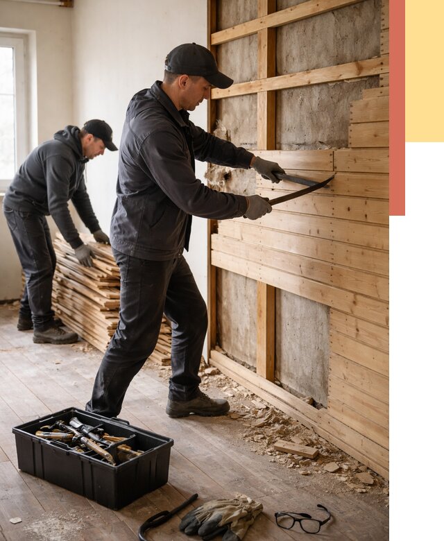 Демонтаж вагонки в Дюртюли от 3962 руб/м2 — быстро и недорого | ОТДЕЛОЧНИК-Дюр