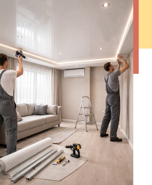 Монтаж глянцевого натяжного потолка в Дюртюли от 782 руб. под ключ | ОТДЕЛОЧНИК-Дюр