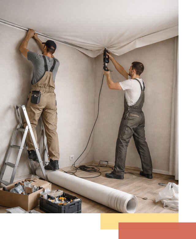 Монтаж цветного натяжного потолка в Дюртюли за один день