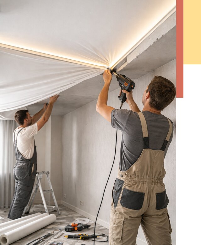 Монтаж натяжного потолка с подсветкой в Дюртюли от 990 руб. | ОТДЕЛОЧНИК-Дюр