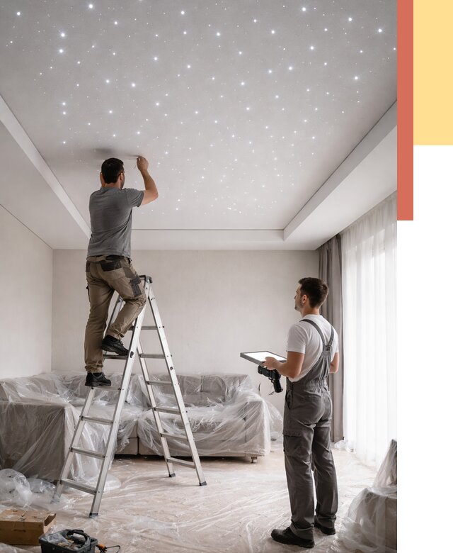 Монтаж натяжного потолка «звездное небо» в Дюртюли от 6776 руб. | ОТДЕЛОЧНИК-Дюр