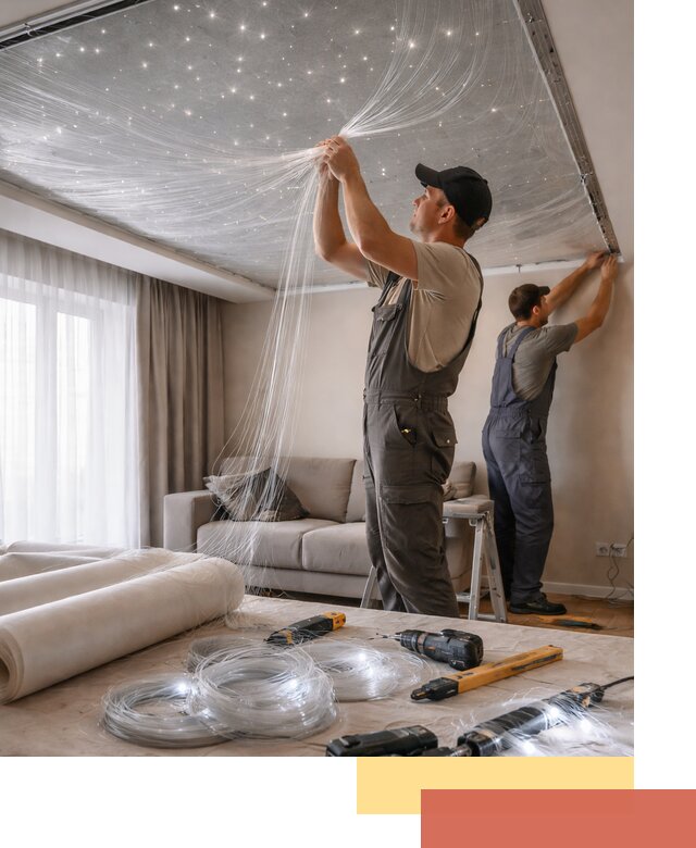 Монтаж натяжного потолка «Звездное небо» в Дюртюли