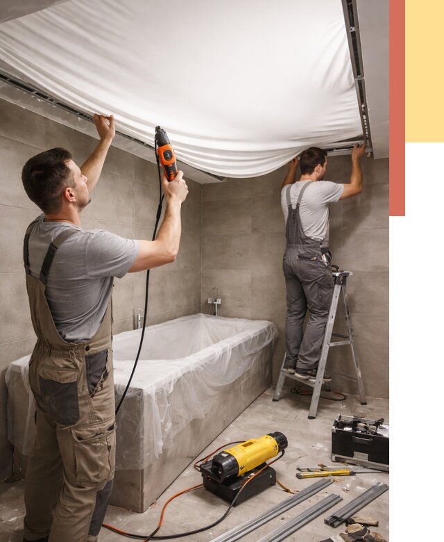 Монтаж натяжного потолка в ванной в Дюртюли от 1251 руб. под ключ | ОТДЕЛОЧНИК-Дюр