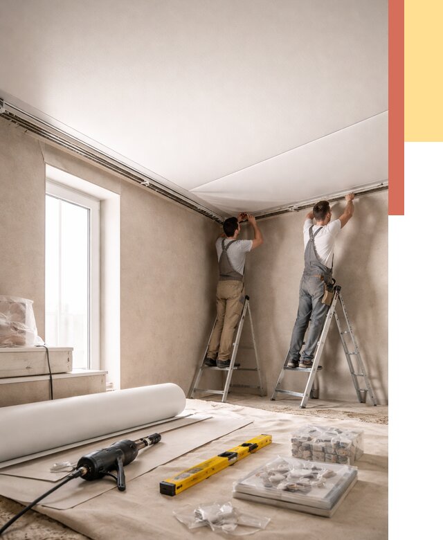 Монтаж натяжного потолка в спальне в Дюртюли от 3962 руб. под ключ | ОТДЕЛОЧНИК-Дюр