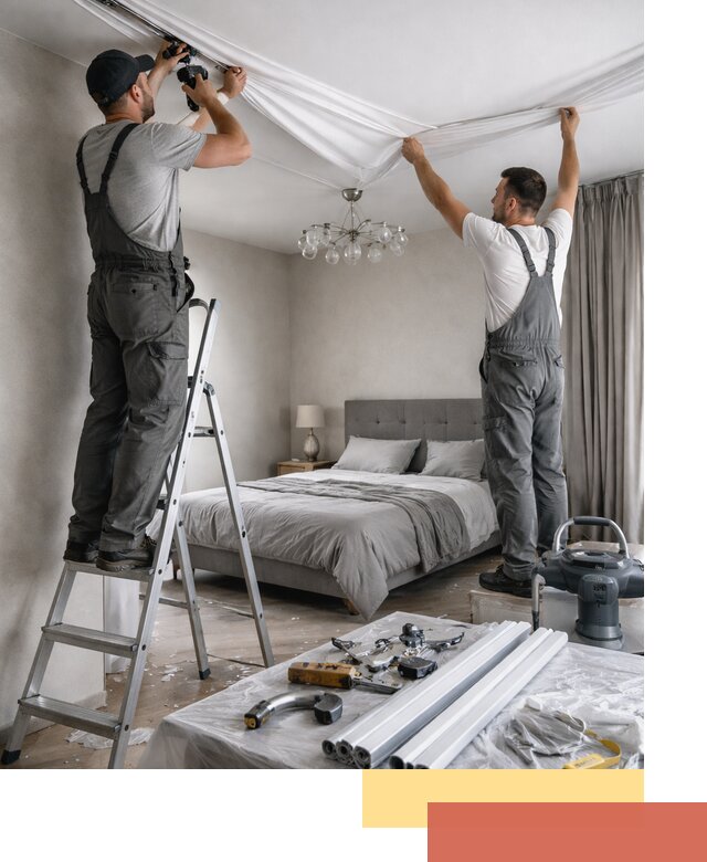 Монтаж натяжного потолка в спальне в Дюртюли