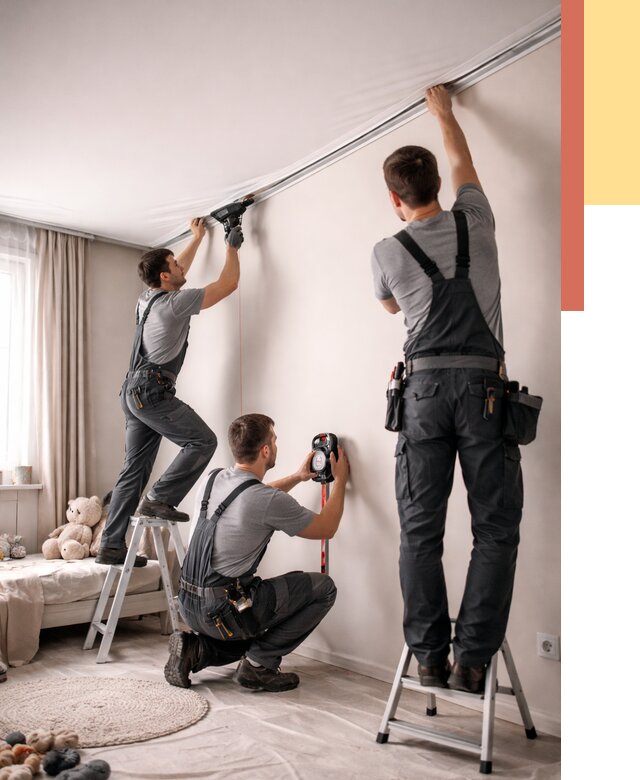 Монтаж натяжного потолка в детской в Дюртюли от 3649 руб. — быстро и недорого | ОТДЕЛОЧНИК-Дюр