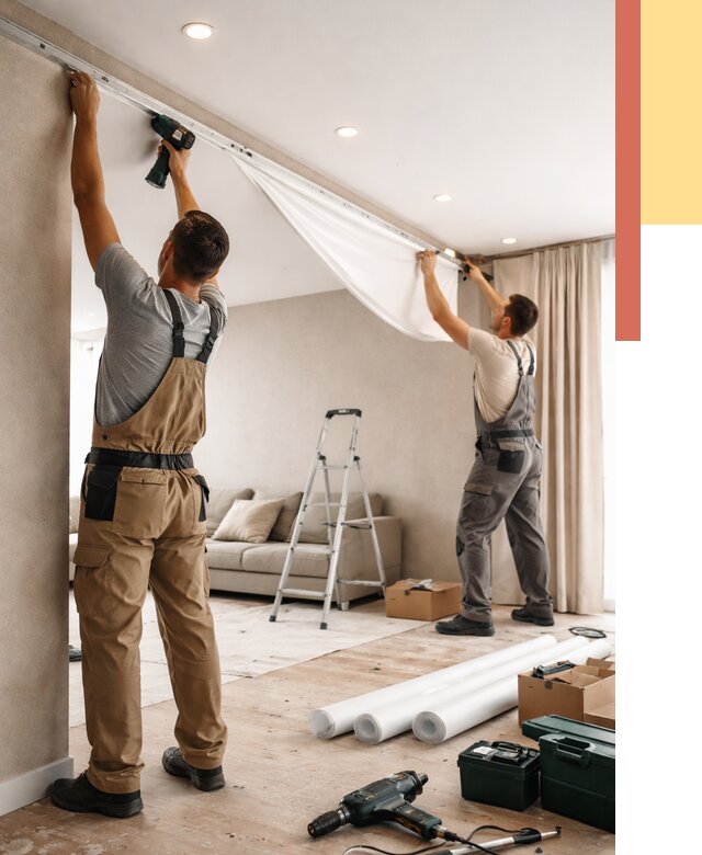 Монтаж натяжного потолка в гостиной в Дюртюли от 573 руб. | ОТДЕЛОЧНИК-Дюр