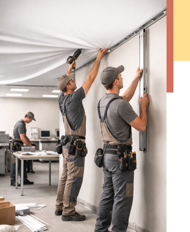 Монтаж натяжного потолка в офисе в Дюртюли от 469 руб/м² — быстро и недорого | ОТДЕЛОЧНИК-Дюр