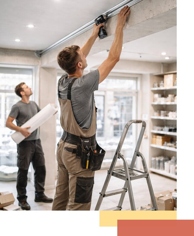 Монтаж натяжных потолков в магазине в Дюртюли