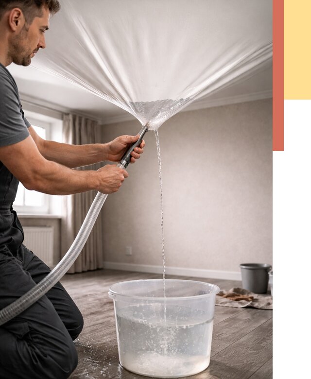 Слив воды с натяжного потолка в Дюртюли от 2606 руб. быстро и недорого | ОТДЕЛОЧНИК-Дюр