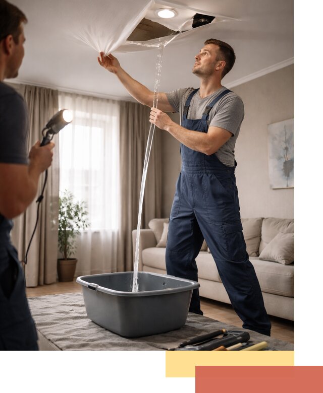 Слив воды с натяжного потолка в Дюртюли быстро и аккуратно