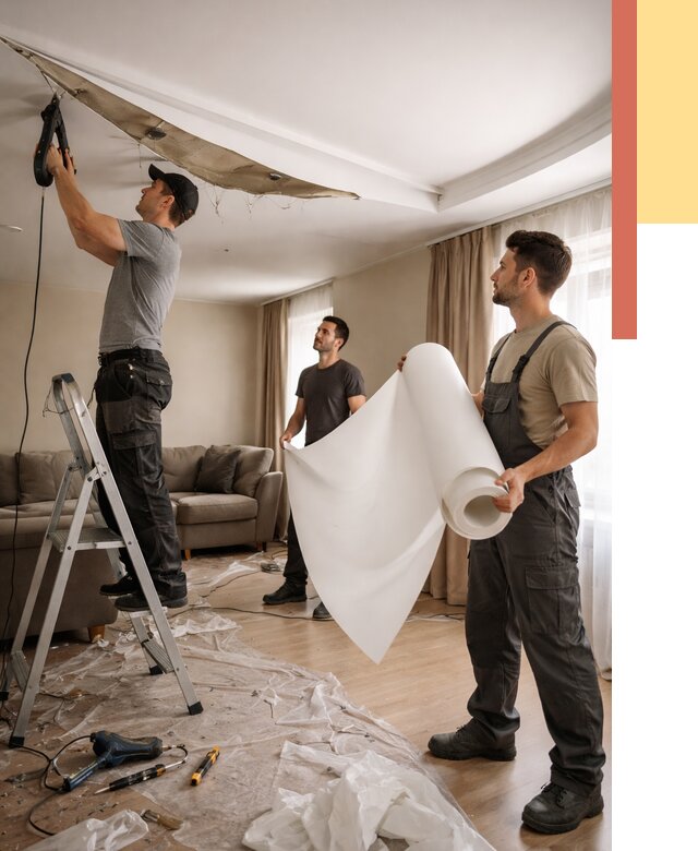 Замена полотна натяжного потолка в Дюртюли от 9904 руб. быстро и недорого | ОТДЕЛОЧНИК-Дюр