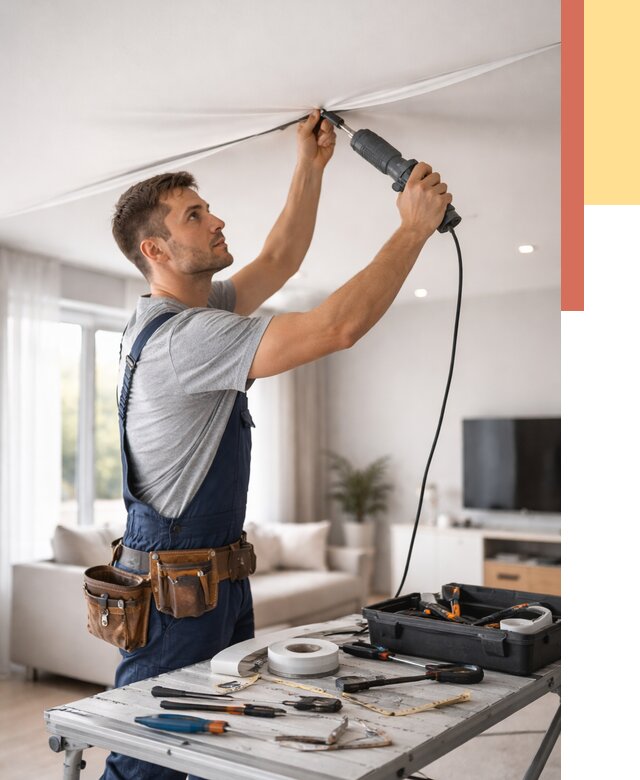 Ремонт натяжных потолков в Дюртюли от 9904 руб. под ключ — ОТДЕЛОЧНИК-Дюр