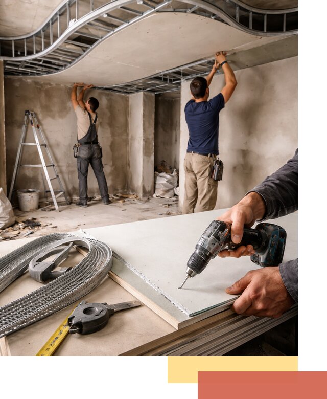 Криволинейный потолок из гипсокартона в Дюртюли — монтаж и отделка