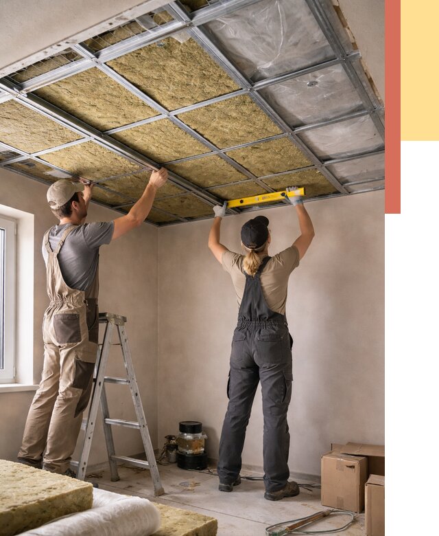 Шумоизоляция потолка в Дюртюли от 1303 руб. под ключ — услуги ОТДЕЛОЧНИК-Дюр